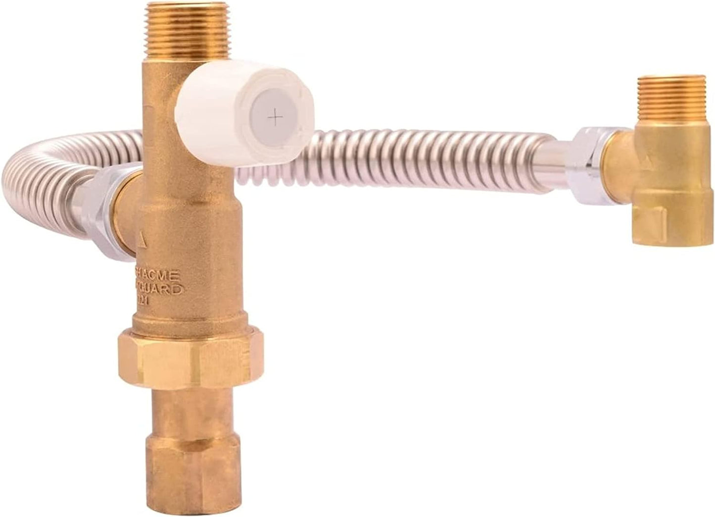 Cash Acme 3/4 Inch Tank Booster Water Heater Thermostatic Mixing Valve with Corrugated Hose, PEX Pipe, PE-RT, CPVC, Copper, 24409